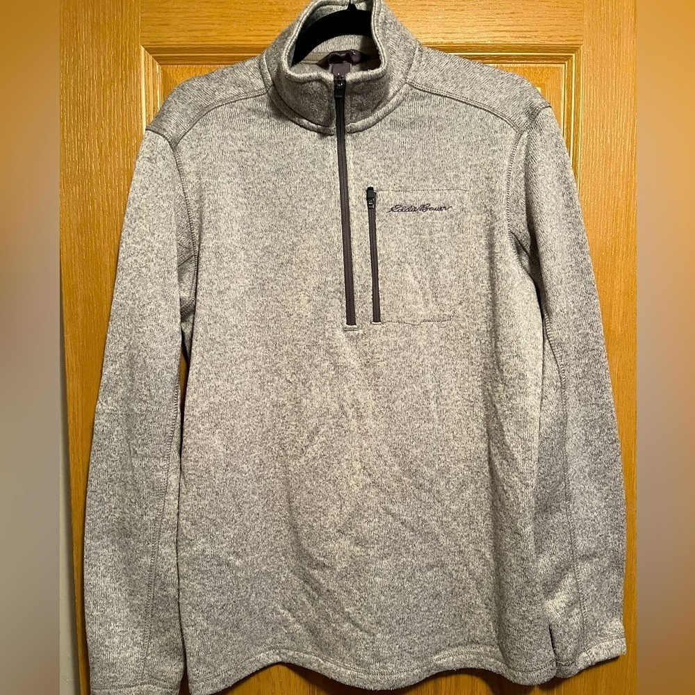 Eddie Bauer Gray Speckled 1/4 Zip Pull Over Sweater Men's Size Medium Dadcore